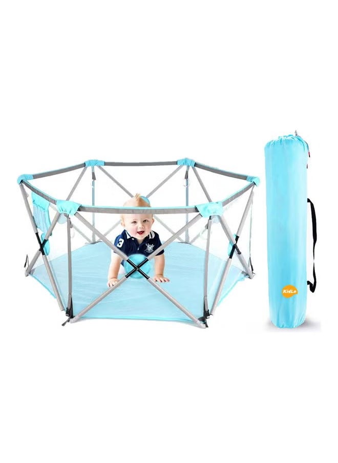Excellent Hexagonal Baby Indoor Fence Crawling Toddler Fence, Foldable Toy Guardrail Play Baby Mat - Ocean Blue  - Image 1