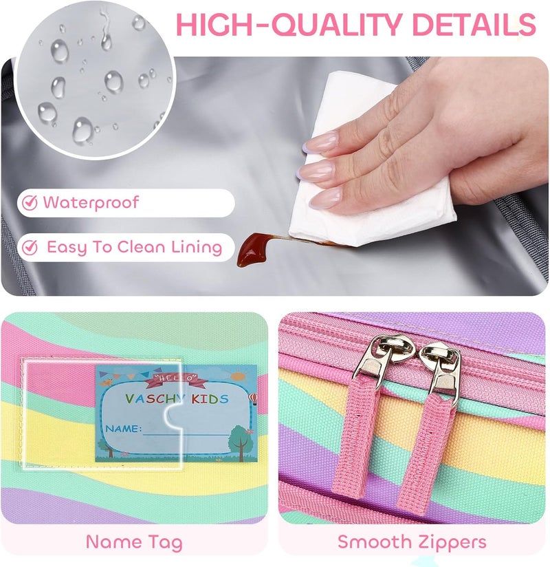 Vaschy Lunch Box Bag for Kids, Reusable Insulated Lunch Box Containers Coolers for Toddler Boys and Girls with Detachable Shoulder Strap for Daycare School Rainbow Unicorn - Image 5