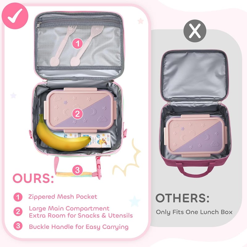 Vaschy Lunch Box Bag for Kids, Reusable Insulated Lunch Box Containers Coolers for Toddler Boys and Girls with Detachable Shoulder Strap for Daycare School Rainbow Unicorn - Image 4