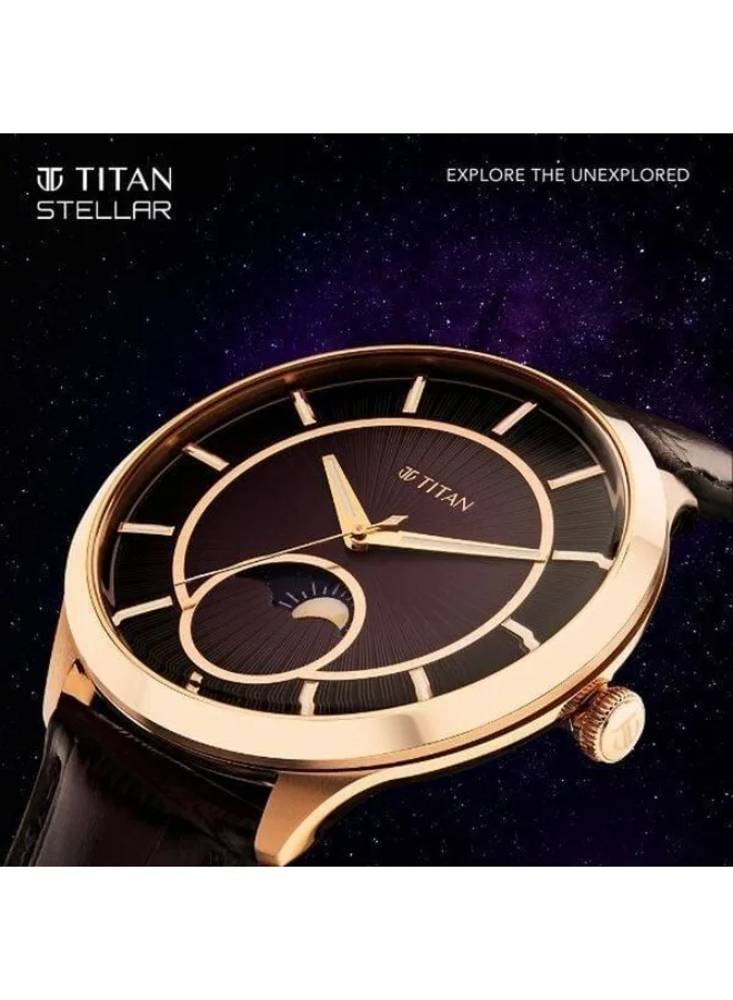 تيتان Stellar Caelum Quartz Analog Sun Moon Phase Purple Dial Purple Leather Strap Watch for Men - 10028WL01