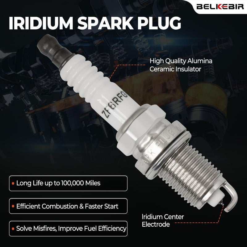 BELKEBIR Set of 4 Ignition Coil Packs & Iridium Spark Plugs Compatible with 2007-2017 Jeep Compass Patriot 2.0L 2.4L, Chrysler 200 Sebring 2.4L, Dodge Avenger Journey Caliber 1.8L 2.0L 2.4L Replace UF557 C1587 - Image 5