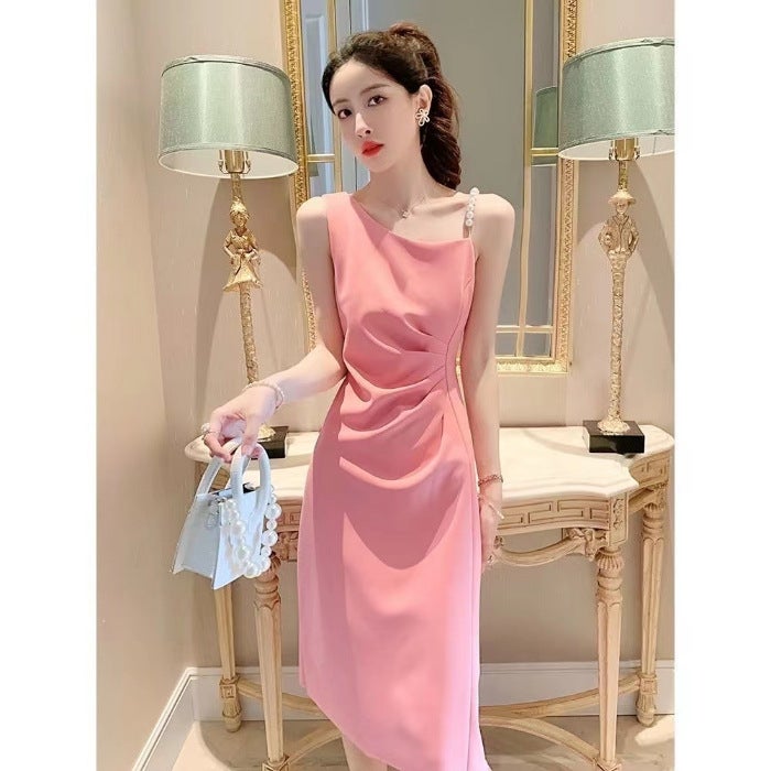 2024 Summer Pink Slip Dress Feminine Slim-fit Midi Pink - Image 1