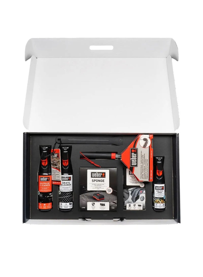 ويبر طقم تنظيف شواية الفحم يتضمن منظف شبكة الشواء والمينا - بخاخ مانع للالتصاق سعة 300 مل، وفرشاة ثلاثية الجوانب سعة 200 مل، وقطعة قماش من الألياف الدقيقة، وإسفنجتين مزدوجتي الجوانب. - Image 2