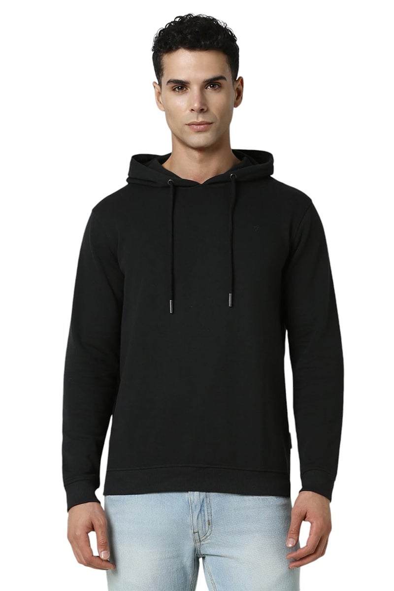 Van Heusen Men Black Solid Hooded Neck Sweatshirt - Image 1