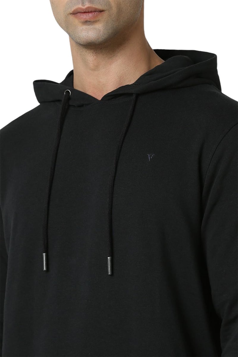 Van Heusen Men Black Solid Hooded Neck Sweatshirt - Image 4