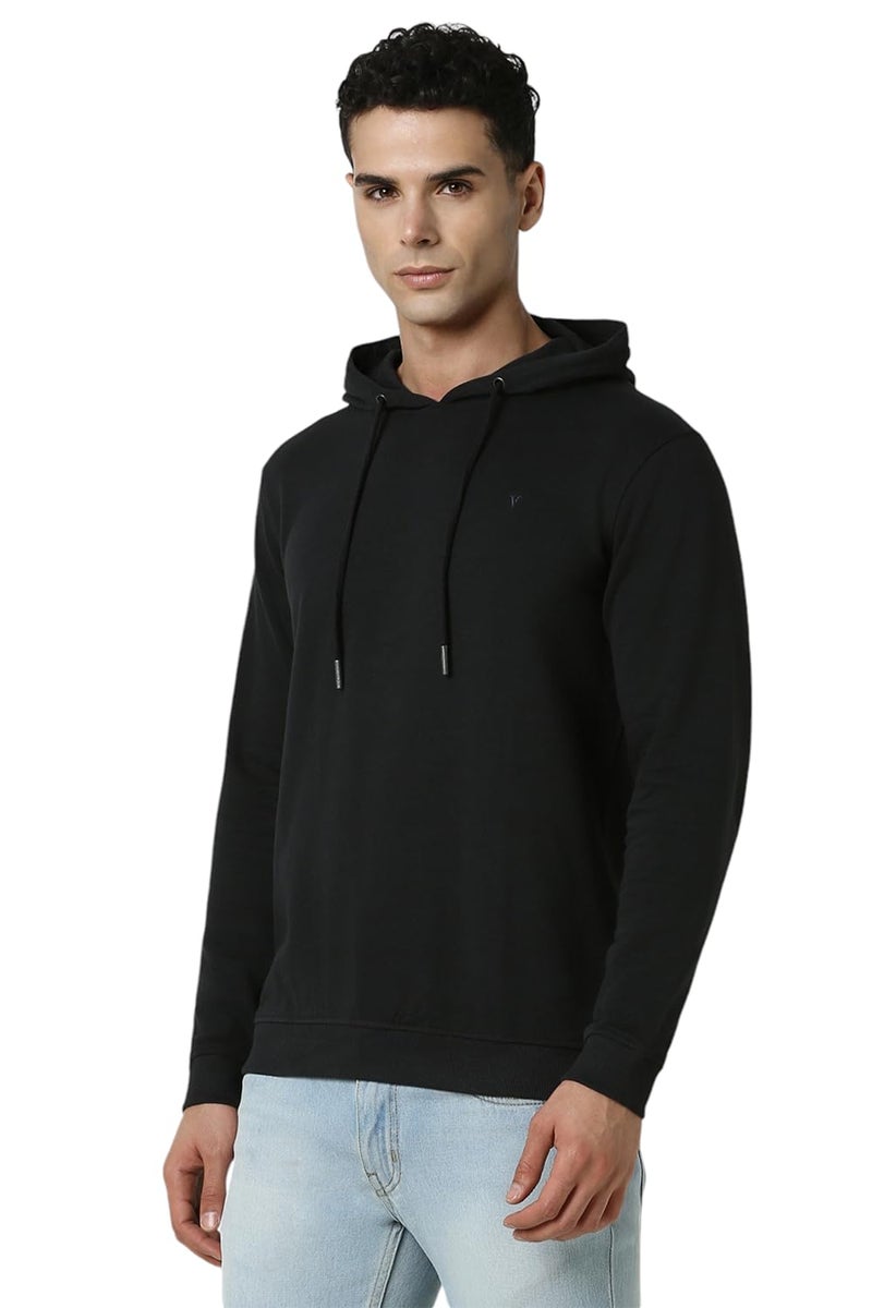 Van Heusen Men Black Solid Hooded Neck Sweatshirt - Image 2