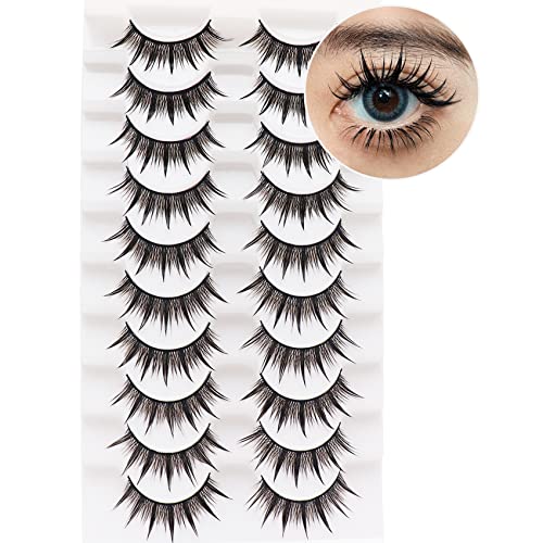 Losha Lashes Spiky False Eyelashes 16mm Wispy Manga Lashes Natural Wet Look 10 Pairs Reusable Fake Eye Lashes Pack 01 - Image 2