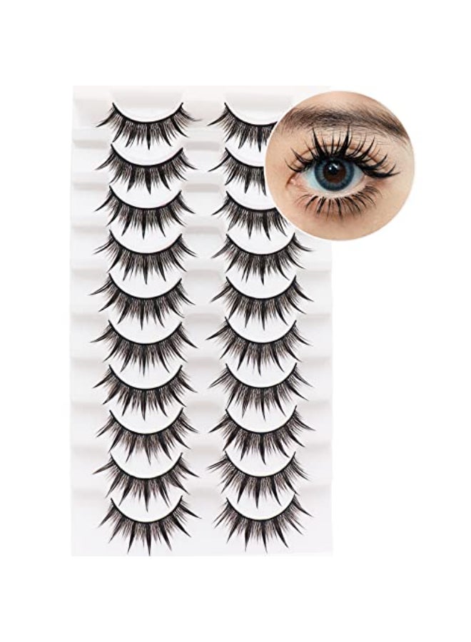 Losha Lashes Spiky False Eyelashes 16mm Wispy Manga Lashes Natural Wet Look 10 Pairs Reusable Fake Eye Lashes Pack 01 - Image 1