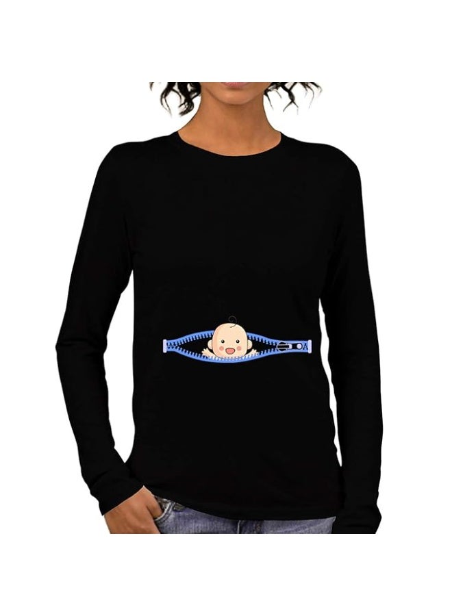 OPLU Store Women's Regular Fit Cotton Graphic Printed T Shirt.  Black,XL - Image 1