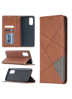 HuHa Case Cover For OPPO Reno4 Pro 5G Rhombus Texture Horizontal Flip Magnetic Leather Case with Holder & Card Slots Brown 