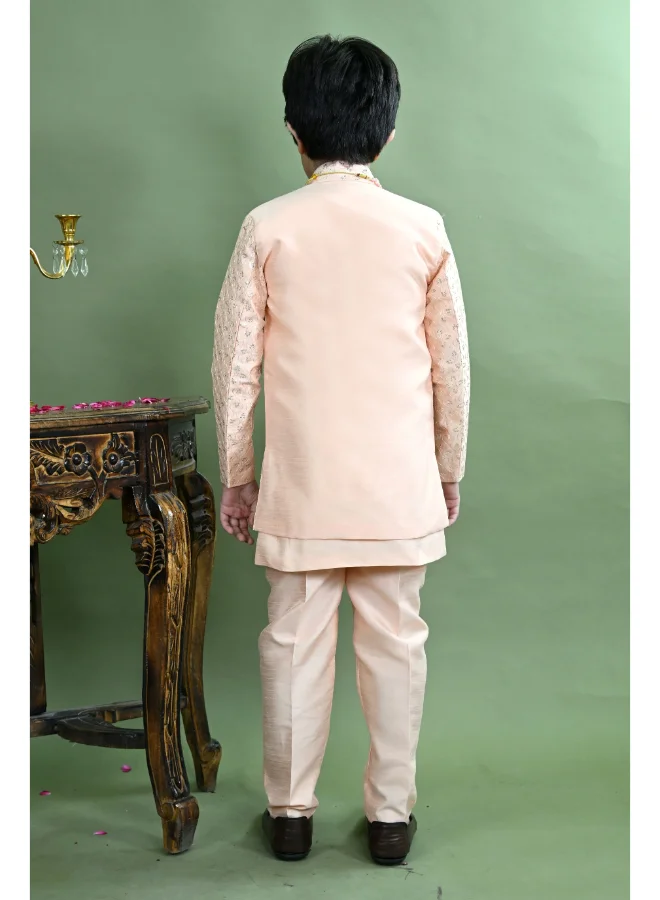 BT DEZINES Peach Sherwani and Trousers Set for Boys