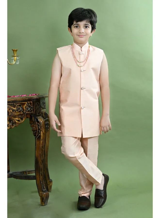 BT DEZINES Peach Sherwani and Trousers Set for Boys