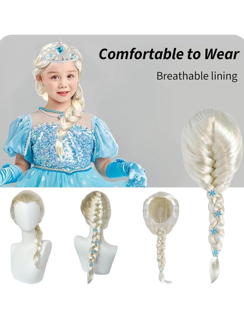 Captaintech Princess Elsa Wig Frozen Elsa Braid with Princess Tiara Princess Elsa Dress Up Costume Accessories for Kids Girl 7pcs - Image 2