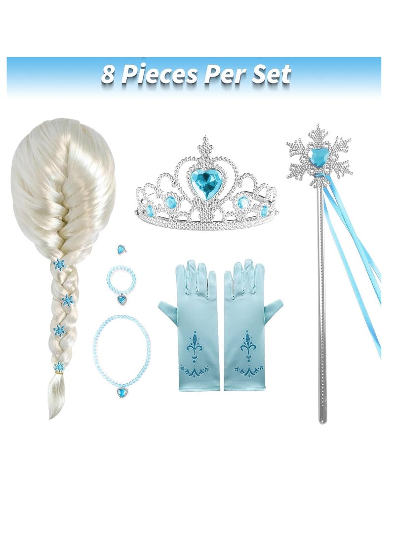 Captaintech Princess Elsa Wig Frozen Elsa Braid with Princess Tiara Princess Elsa Dress Up Costume Accessories for Kids Girl 7pcs - Image 4