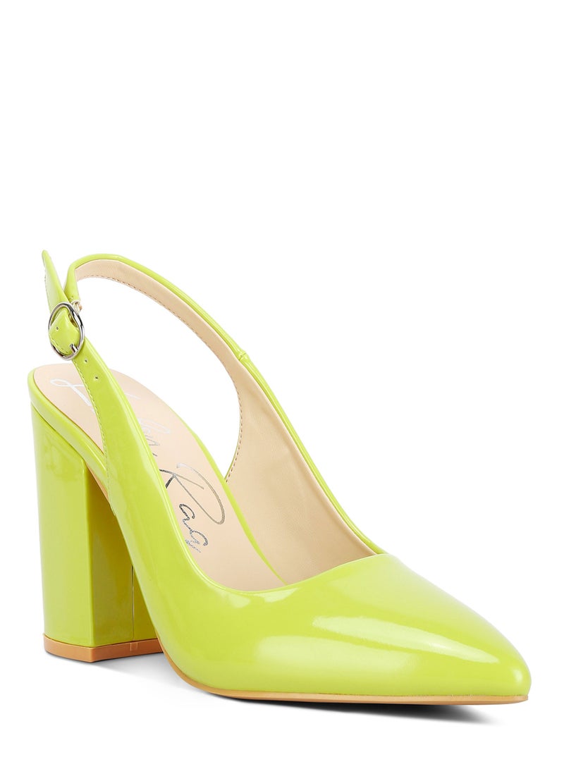 لندن راج صندل لندن راج نسائي بكعب عالٍ مفتوح من الخلف باللون الأخضر الليموني - Image 2