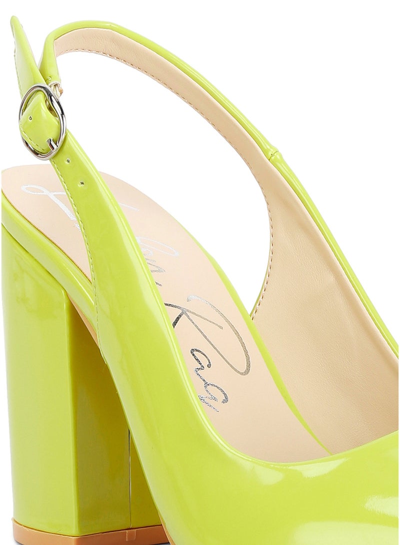 لندن راج صندل لندن راج نسائي بكعب عالٍ مفتوح من الخلف باللون الأخضر الليموني - Image 4