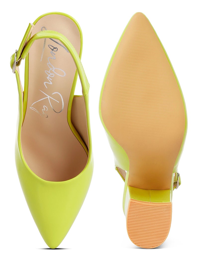 لندن راج صندل لندن راج نسائي بكعب عالٍ مفتوح من الخلف باللون الأخضر الليموني - Image 5