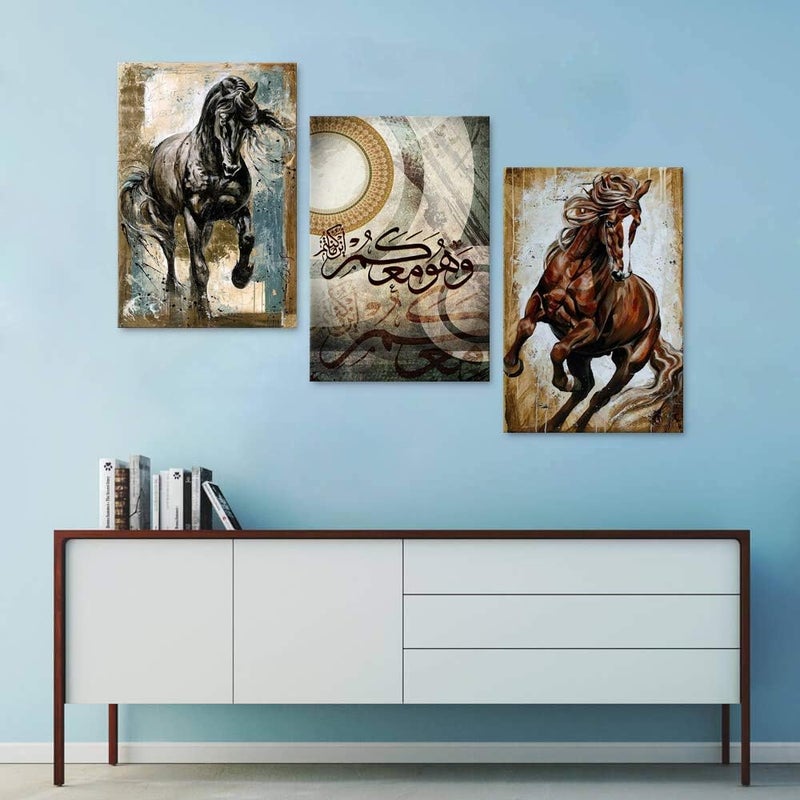 BPA Vintage Running Horse Wall Art with Arabic Calligraphy - Image 3