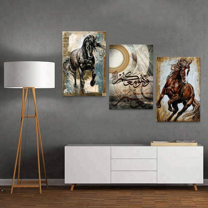 BPA Vintage Running Horse Wall Art with Arabic Calligraphy - Image 2