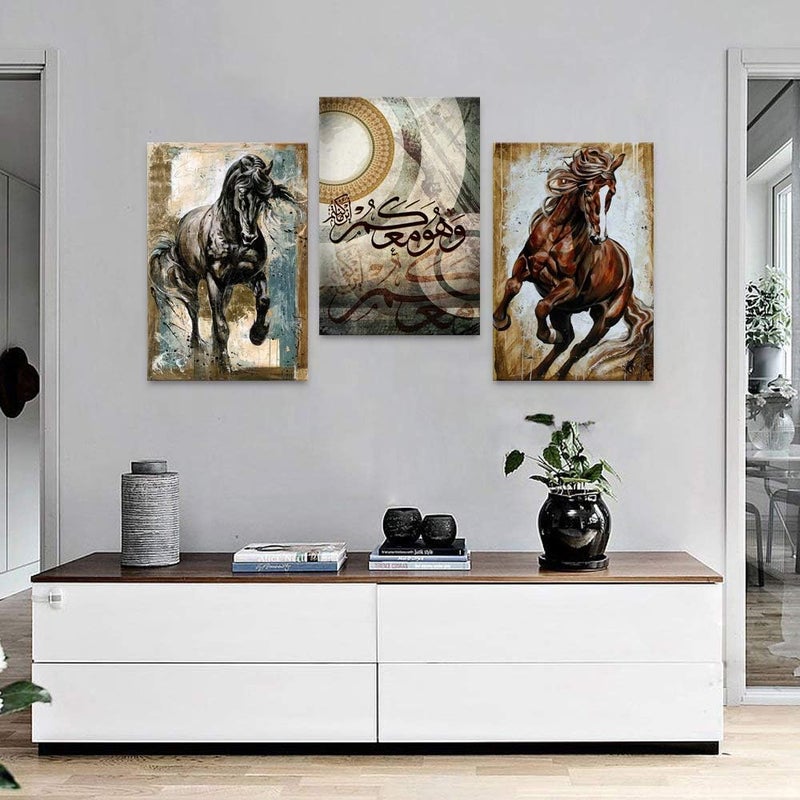 BPA Vintage Running Horse Wall Art with Arabic Calligraphy - Image 4