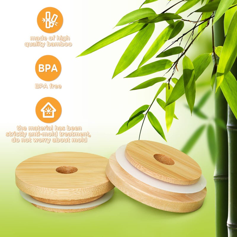 SBMKK 86Mm Wide Mouth Bamboo Mason Jar Lids With Straw Hole  Sbmkk Wood Mason Jar Straw Lid 8 Pack - Image 2