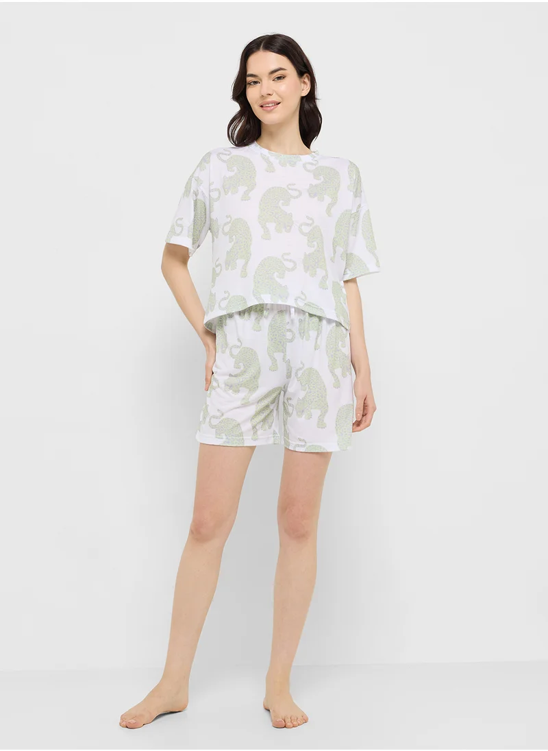 Ginger Cotton Leopard Print T-Shirt & Short Pj Set