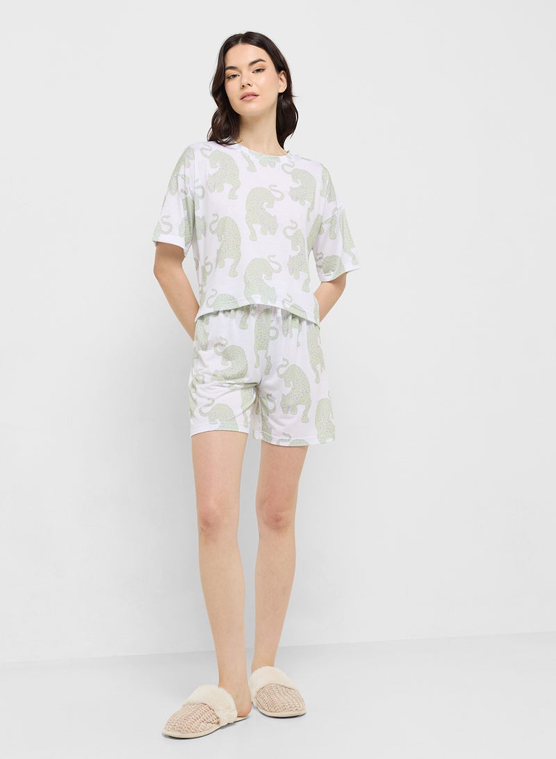 Ginger Cotton Leopard Print T-Shirt & Short Pj Set  - Image 5