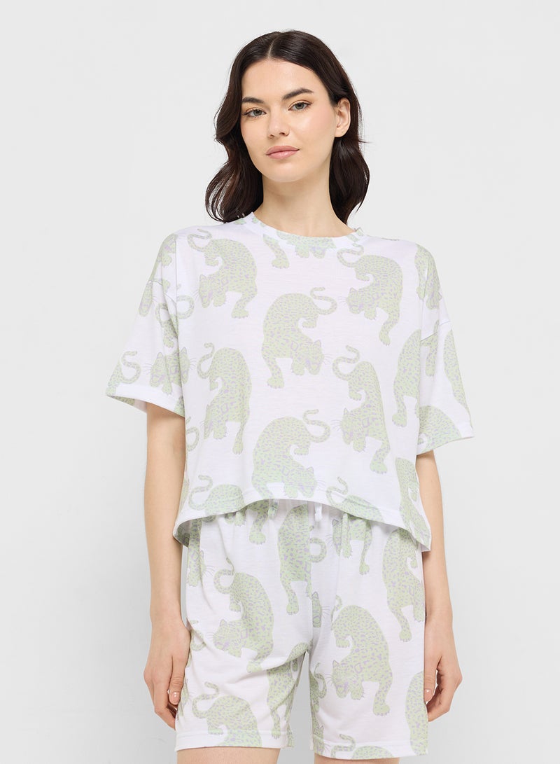 Ginger Cotton Leopard Print T-Shirt & Short Pj Set  - Image 3