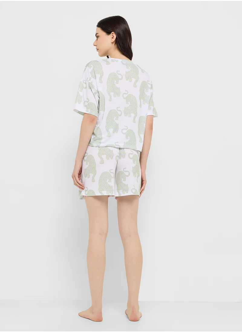 Ginger Cotton Leopard Print T-Shirt & Short Pj Set