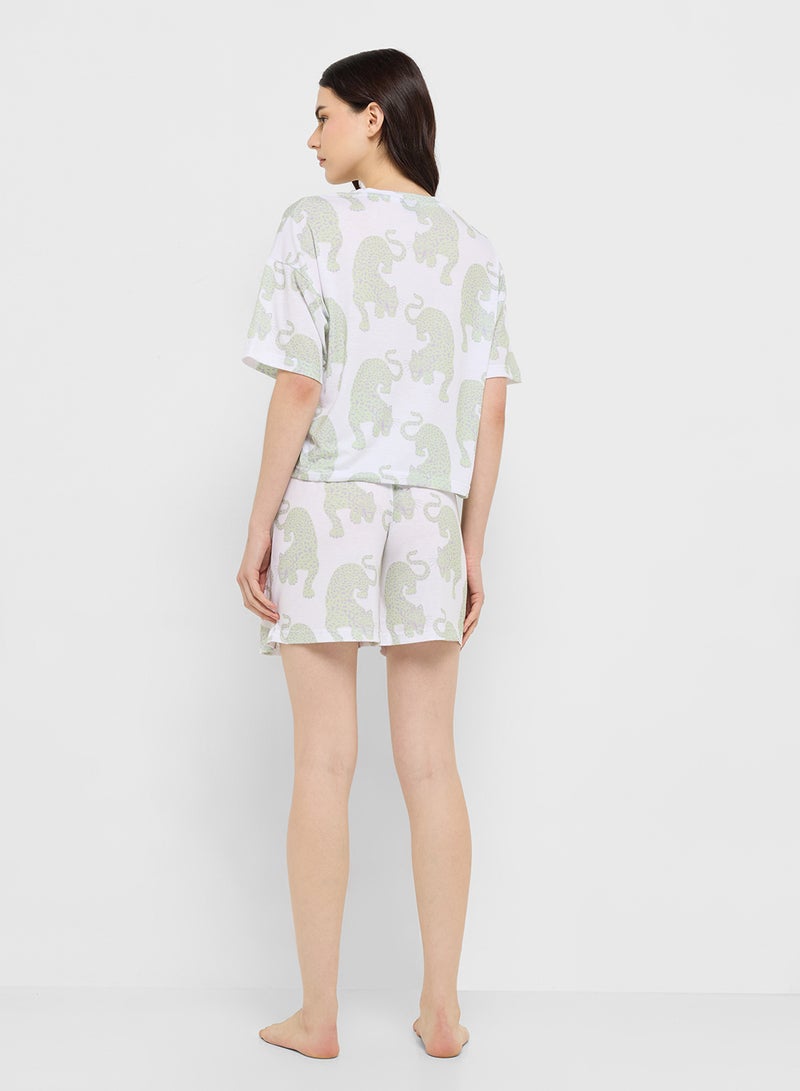 Ginger Cotton Leopard Print T-Shirt & Short Pj Set  - Image 2