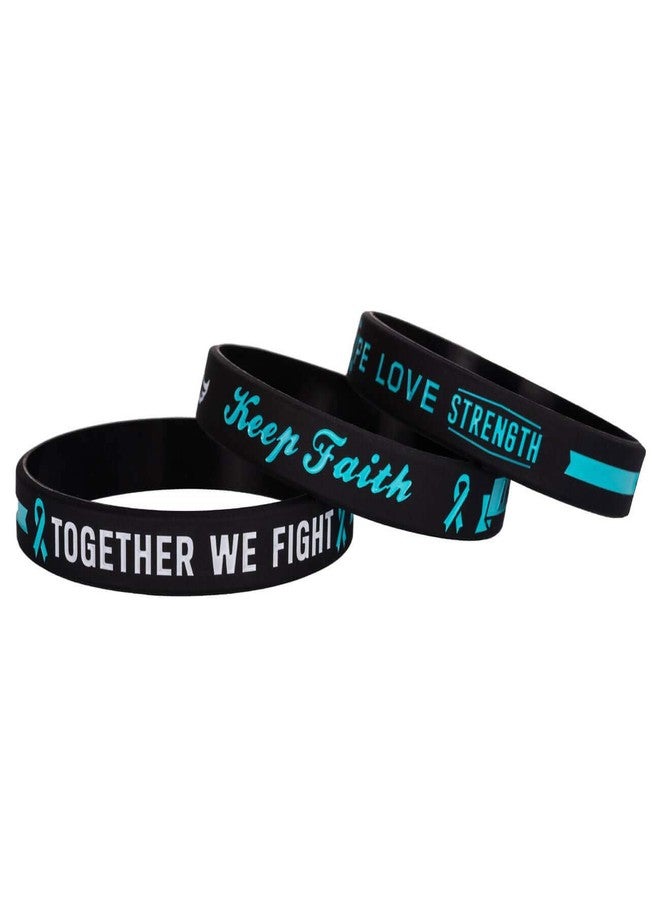Sainstone Teal Cancer & Cause Awareness Ribbon Bracelets with Saying, Set of 3 Silicone Rubber Wristbands Gifts for Men Women, Patients Survivors (Ovarian Cancer Teal) - Image 4