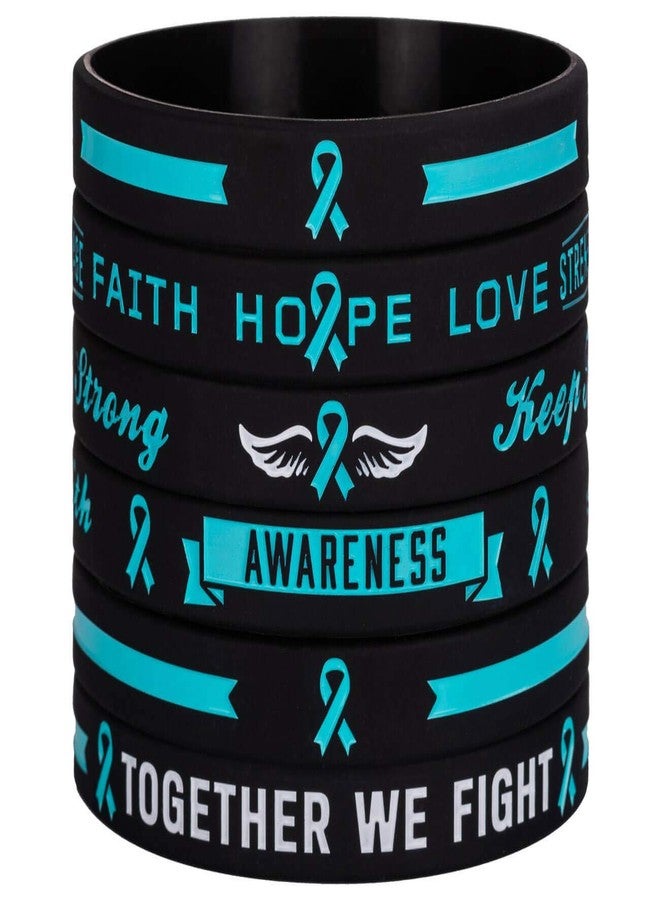 Sainstone Teal Cancer & Cause Awareness Ribbon Bracelets with Saying, Set of 3 Silicone Rubber Wristbands Gifts for Men Women, Patients Survivors (Ovarian Cancer Teal) - Image 3