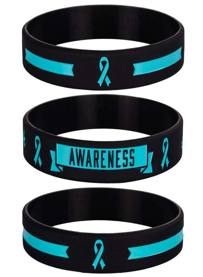 Sainstone Teal Cancer & Cause Awareness Ribbon Bracelets with Saying, Set of 3 Silicone Rubber Wristbands Gifts for Men Women, Patients Survivors (Ovarian Cancer Teal) - Image 2