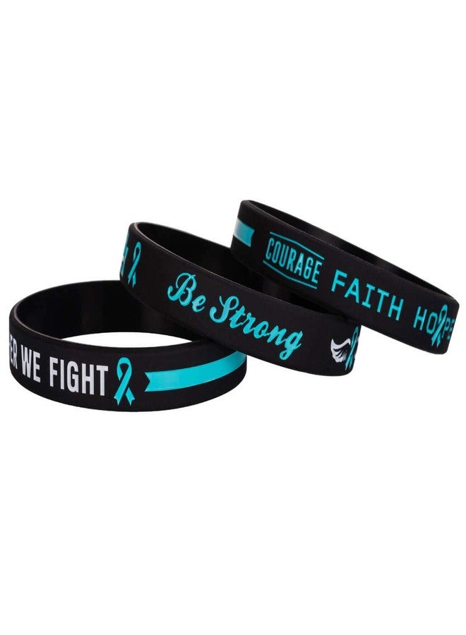 Sainstone Teal Cancer & Cause Awareness Ribbon Bracelets with Saying, Set of 3 Silicone Rubber Wristbands Gifts for Men Women, Patients Survivors (Ovarian Cancer Teal) - Image 5