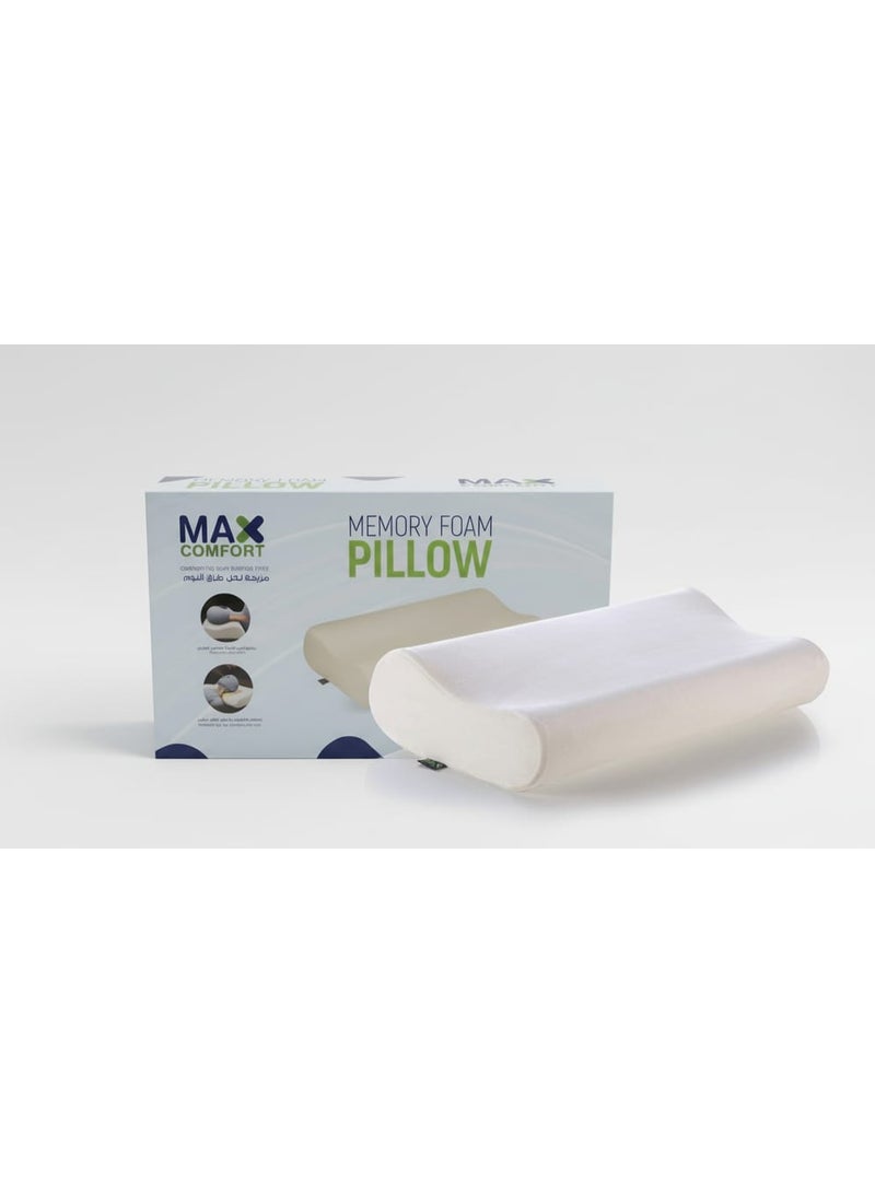 ماكس كمفورت مخدة طبية كونتور ميموري فوم لدعم الرقبة والفقرات العنقية,تصميم تشريحي مريح للنوم الصحي وتقليل آلام الرقبة والكتفين,لون أوف وايت,مقاس كبير60*40*13 - Image 1