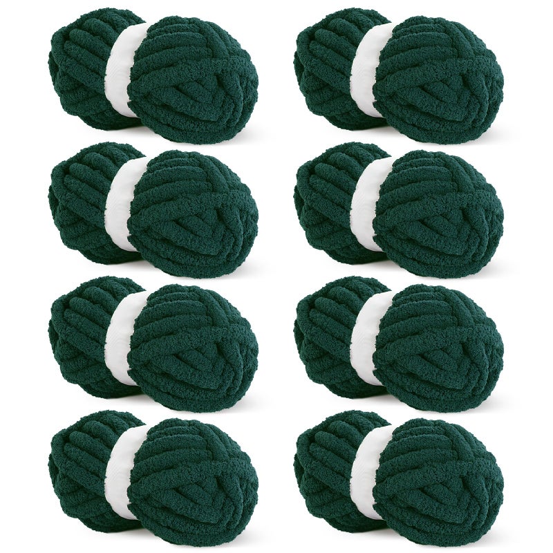 Hombys Dark Green Chunky Chenille Yarn for Crocheting and Knitting Super Bulky Thick Fluffy Yarn for Hand Knitting Blanket Soft Plush Yarn 8 Jumbo Pack 27 yds 8 oz Each Skein - Image 2