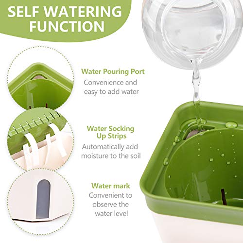 OurWarm Windowsill Herb Planter Box Indoor Set of 3, 10.5 Inch Self Watering Planter Pots with Visual Water Level Window, Modern Plastic Plant Pots for Herbs, Vegetables, Succulents Plants - Image 3