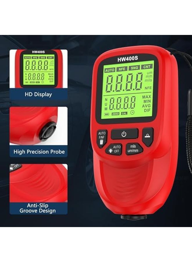 Red Digital Paint Depth Gauge Coating Thickness Tester for Automotive - Image 3