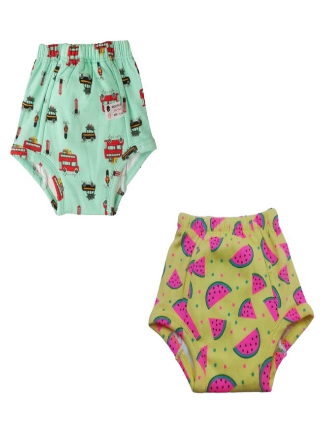 ASJAR Washable Baby Cloth Diaper | Reusable Training Pants | Soft Cotton Fabric | Suitable for 6-36 Months | Pack Of 2 | Multicolor (M) - Image 1