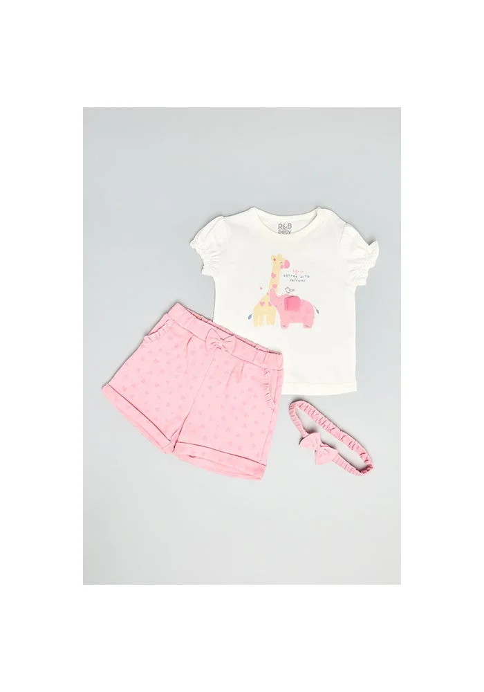 R&b Printed Top & Shorts with Headband Set