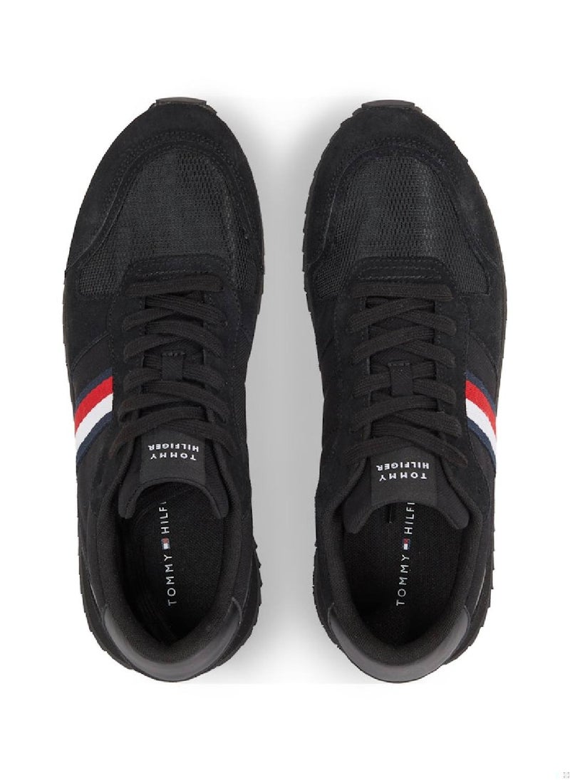 TOMMY HILFIGER - Men's Cleat Signature Tape Trainers -  Stretch recycled polyester upper, Black - Image 1