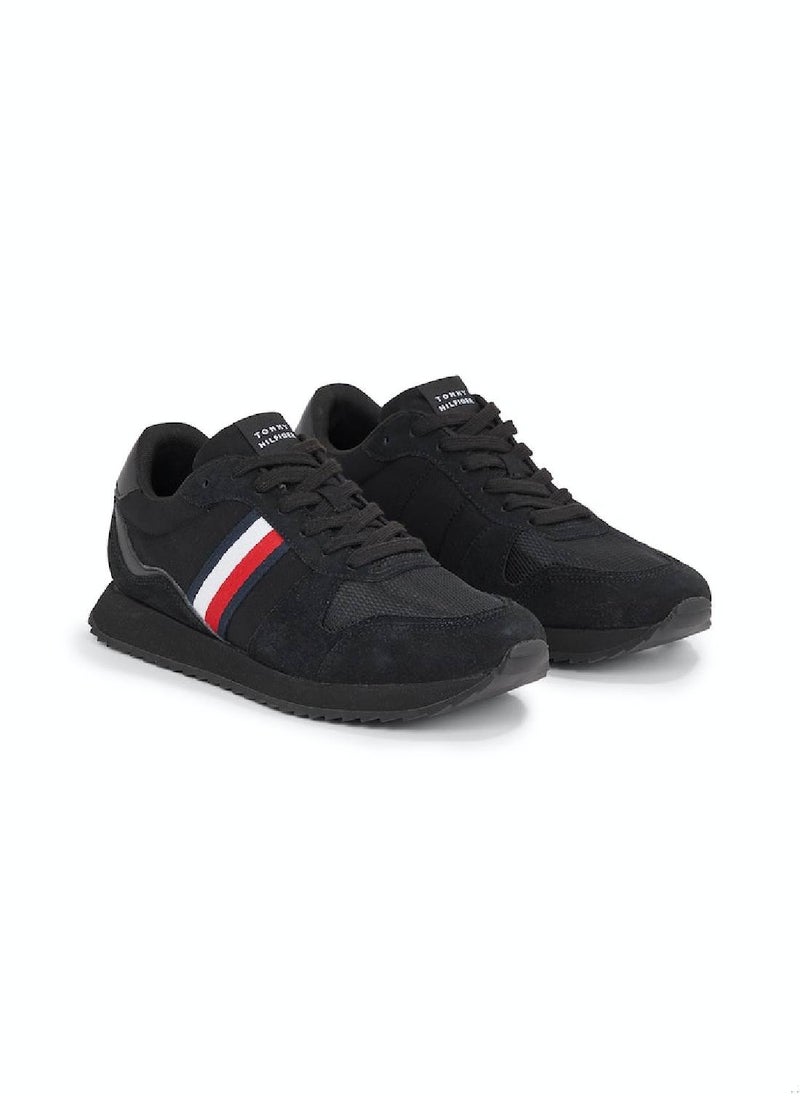 TOMMY HILFIGER - Men's Cleat Signature Tape Trainers -  Stretch recycled polyester upper, Black - Image 1