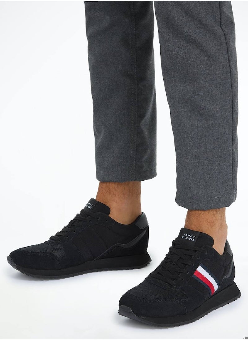 TOMMY HILFIGER - Men's Cleat Signature Tape Trainers -  Stretch recycled polyester upper, Black - Image 1