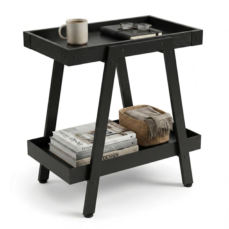 IPARTS EXPERT Farmhouse Industrial Side Table | 2-Tier A-Frame Accent Nightstand for Living Room & Bedroom | Heavy Duty End Table with Durable Engineered Wood, Easy Assembly 22" H x 22" W x 13" D - Image 1