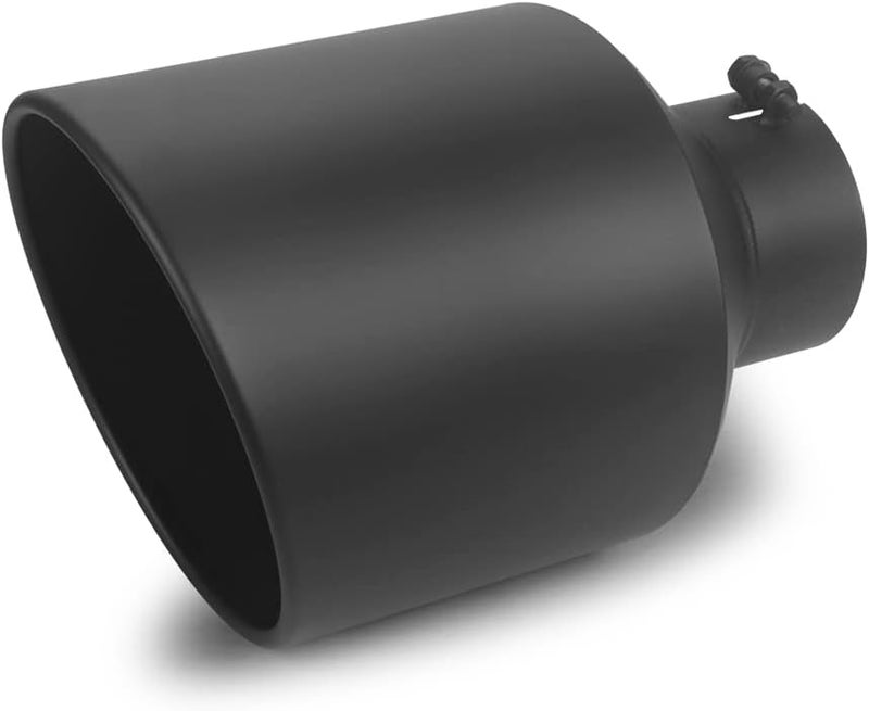 LCGP 5" Inlet 10" Outlet 15" Long Rolled End Angle Cut Bolt On Exhaust Tip Tail Pipe - Black Powder Coated - Image 1