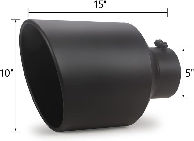 LCGP 5" Inlet 10" Outlet 15" Long Rolled End Angle Cut Bolt On Exhaust Tip Tail Pipe - Black Powder Coated - Image 2