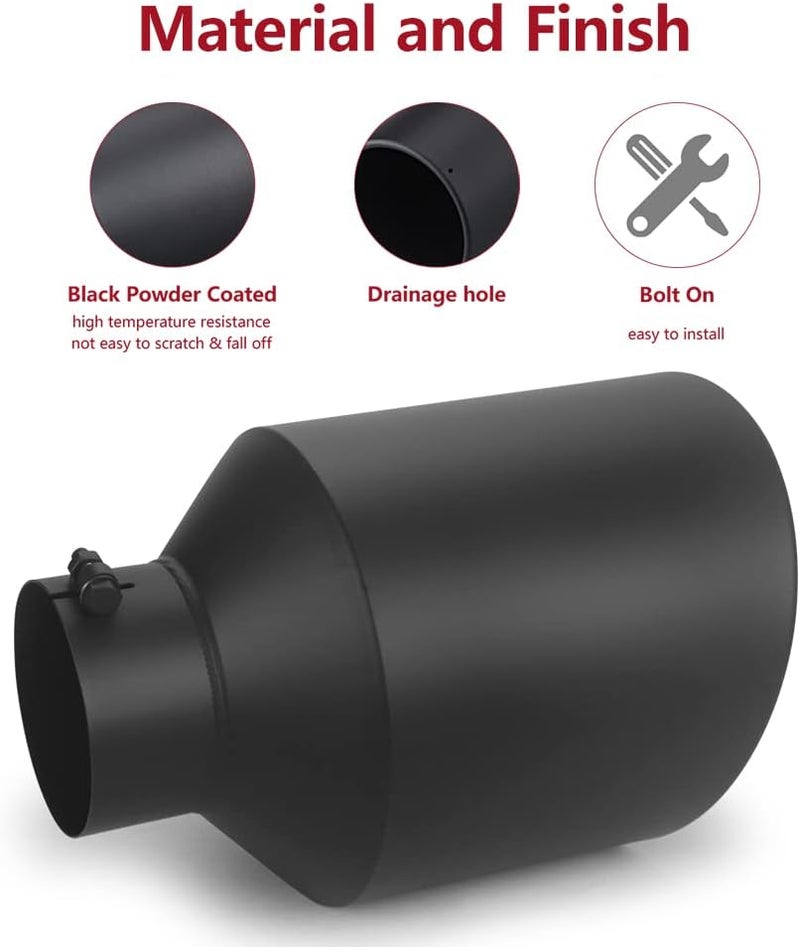 LCGP 5" Inlet 10" Outlet 15" Long Rolled End Angle Cut Bolt On Exhaust Tip Tail Pipe - Black Powder Coated - Image 4