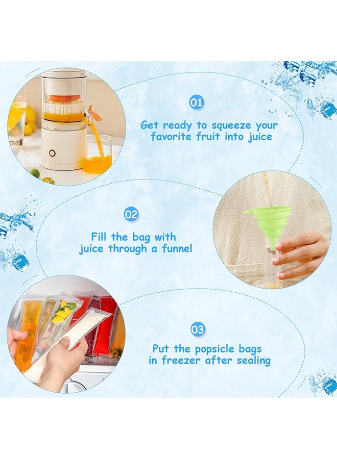 100 قطعة من أكياس قوالب الثلج للاستخدام مرة واحدة، أكياس مصاصات الثلج محلية الصنع مع قمع (اللون عشوائي)، أنابيب تجميد الوجبات الخفيفة للوجبات الخفيفة الصحية والعصائر والمشروبات المخفوقة - Image 5