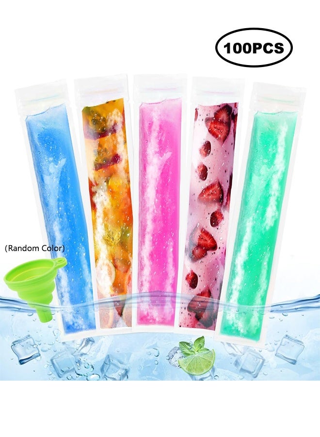 100 قطعة من أكياس قوالب الثلج للاستخدام مرة واحدة، أكياس مصاصات الثلج محلية الصنع مع قمع (اللون عشوائي)، أنابيب تجميد الوجبات الخفيفة للوجبات الخفيفة الصحية والعصائر والمشروبات المخفوقة - Image 1