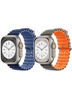 Silicone Ocean Band Strap for Apple Watch Ultra 8 49mm Navy Blue/Blue Double Side Strap with Gray/Orange Double Side Strap Set of 2